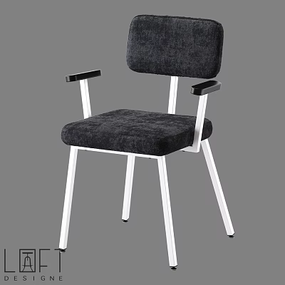 Modern Single Chair With Black Fabric Seat Backrest And White Metal Frame Armrests 3d model