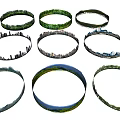 Ring Shaped Decorative Elements Featuring Natural Scenery And Urban Skyline 3d model