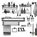 Modern Bathroom Accessories Set With Black Metal Racks Towel Holders Soap Dispensers And Storage