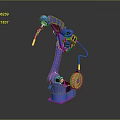 Blue Robotic Arm Game Movie Character Featuring Yellow Tools And Metallic Design
