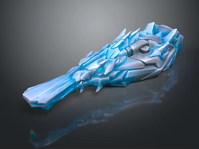 Ice Blue Crystal Dragon Shaped Weapon With Sharp Edges And Glossy Surface 3d model