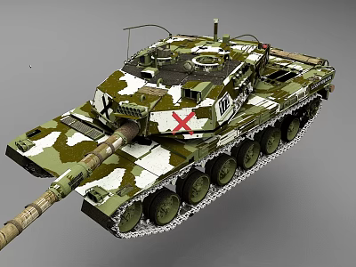 Highly Detailed Camouflage Tank With Red Cross Tracks And Barrel 3d model