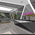 Modern Sales Office Interior With Bright Space Stylish Reception Desk Green Plants And Map Wall