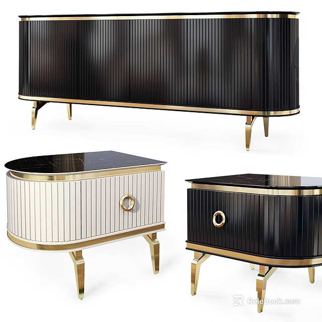 Elegant Modern Storage Cabinet With Gold Accents Black White Drawers Sleek Design 3d model 
