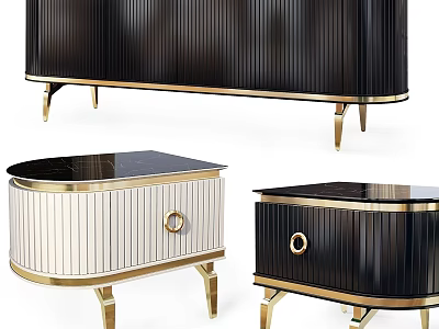 Elegant Modern Storage Cabinet With Gold Accents Black White Drawers Sleek Design 3d model