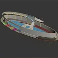 Circular Architectural Model Display With White Structure Pool Area Seating And Staircase