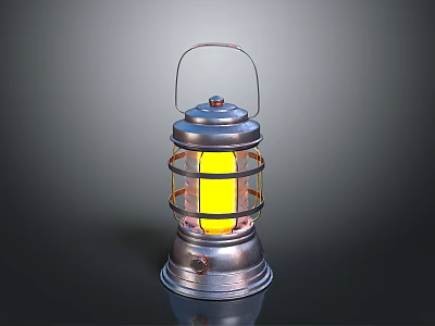 Vintage Electronic Lantern With Metal Construction And Bright Yellow Light Source 3d model