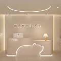 Modern Pet Store Front Desk with White Pig Shape Design Lamp and Plant Decor