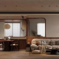 Modern Living and Dining Room Interior With Sofa Dining Table Pendant Light And Potted Plant