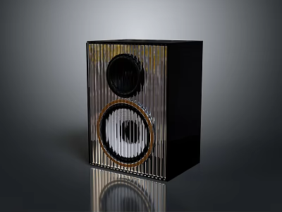 Black Computer Speaker With Dual Speakers Striped Surface And Glossy Finish Reflective Base 3d model