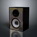 Black Computer Speaker With Dual Speakers Striped Surface And Glossy Finish Reflective Base