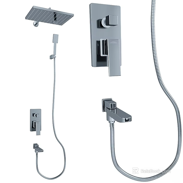 Contemporary Chrome Bathroom Faucet with Handheld Shower and Flexible Hose 3d model 