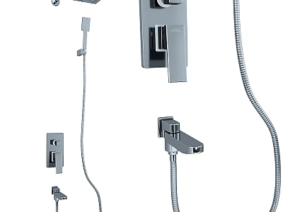 Contemporary Chrome Bathroom Faucet with Handheld Shower and Flexible Hose 3d model