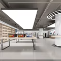 Bright Modern Electronics Store Interior With Shelves Mobile Phones Central Display Tables And White Pillars