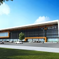 Modern Industrial Factory Building Exterior Design With Glass Curtain Wall Steel Structure And Green Lawn