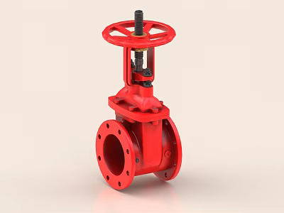Industrial Red Gate Valve with Flange Connection and Handwheel Design 3d model