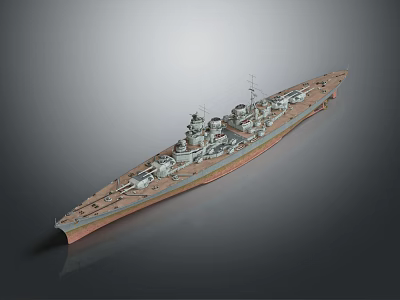 Detailed Historical Battleship Model As Naval Water Transport With Large Turrets And Structures 3d model