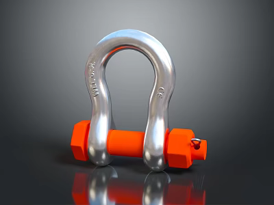 Strong Silver U Shaped Hardware Tool Shackle With Orange Threaded Nuts 3d model