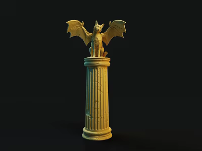 Elegant Intricately Carved Winged Creature Sculpture On Fluted Column 3d model