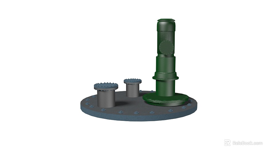 Industrial Equipment Featuring Green Cylindrical Main Body Black Circular Base And Two Gray Cylindrical Components 3d model 