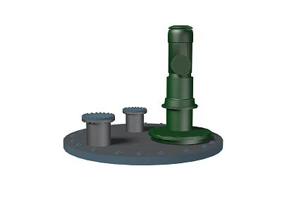 Industrial Equipment Featuring Green Cylindrical Main Body Black Circular Base And Two Gray Cylindrical Components 3d model