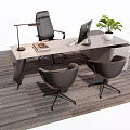 Modern Office Desk With Desk Lamp Laptop Potted Plant Office Chair And Visitor Chairs