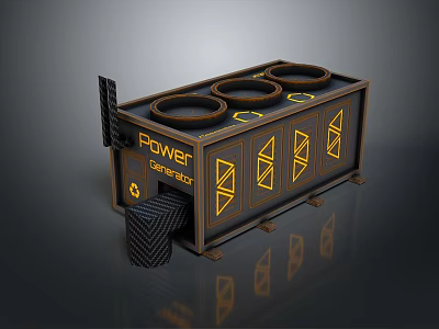 Industrial Power Generator Container With Four Circular Vents And Yellow Accents 3d model