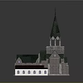 Cartoon Church Scene With Green Spire Stone Walls And Stained Glass Window