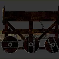 Medieval Wooden Siege Weapon With Metal Decorated Wheels And Carriage Structure