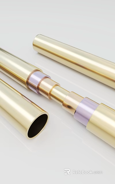 High Quality Golden Metal Pipes With Connecting Fittings And Polished Surface Design 3d model 