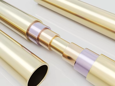 High Quality Golden Metal Pipes With Connecting Fittings And Polished Surface Design 3d model