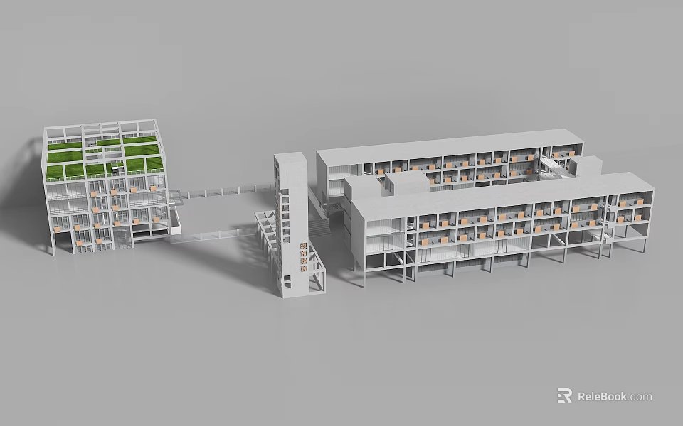 Modern School Building with Multi Story Structure Green Roof Connecting Walkway and Multiple Classrooms 3d model 