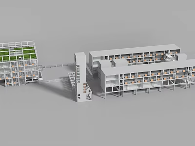 Modern School Building with Multi Story Structure Green Roof Connecting Walkway and Multiple Classrooms 3d model
