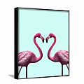 Two Pink Flamingos Facing Each Other Animal Painting With Light Blue Background