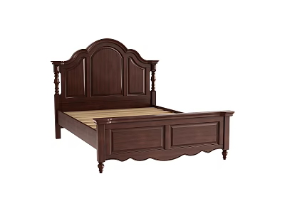 Traditional Dark Wood Double Bed With Carved Headboard And Sturdy Frame 3d model