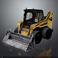 Yellow Skid Steer Loader With Front Bucket And Black Cab On Reflective Surface 3d model