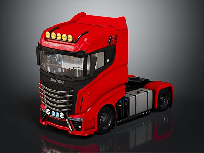 Red Scania Truck Model With Shiny Exterior Yellow Headlights And Black Wheels 3d model