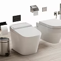 Sleek Modern White Toilet Design With Toilet Paper Holder And Waste Bin Accessories