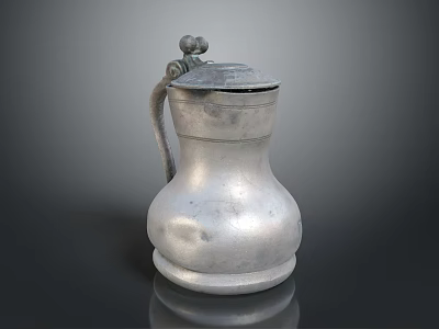 Vintage Silver Metal Pitcher With Lid And Curved Handle For Home Use 3d model
