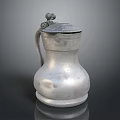 Vintage Silver Metal Pitcher With Lid And Curved Handle For Home Use