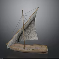 Traditional Wooden Sailboat Watercraft With White Canvas Sail And Classic Hull Design