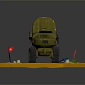 Green Tracked Vehicle Model With Number 317 Logo On Orange Sand Base And Red Flag