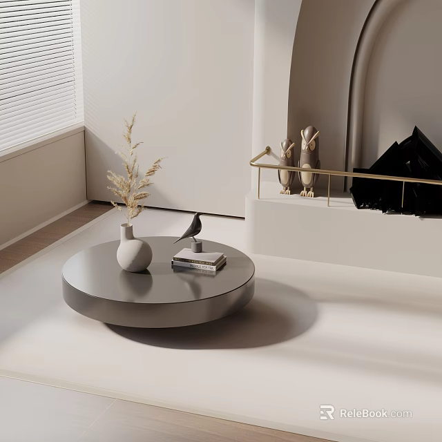 Modern Minimalist Sofa and Coffee Table Set with Round Table White Vase Books and Bird Figurine 3d model 