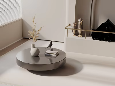 Modern Minimalist Sofa and Coffee Table Set with Round Table White Vase Books and Bird Figurine 3d model