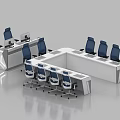 Modern Monitoring Room With White Control Consoles And Blue Ergonomic Chairs