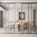 Modern Interior Sliding Doors With Textured Glass And Metal Frame For Dining Area