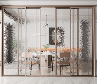 New Chinese style sliding door metal glass sliding door 3d model