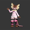 Anthropomorphic Creature Character With Fox Like Ears Pink Outfit Striped Pants And Waving Hand