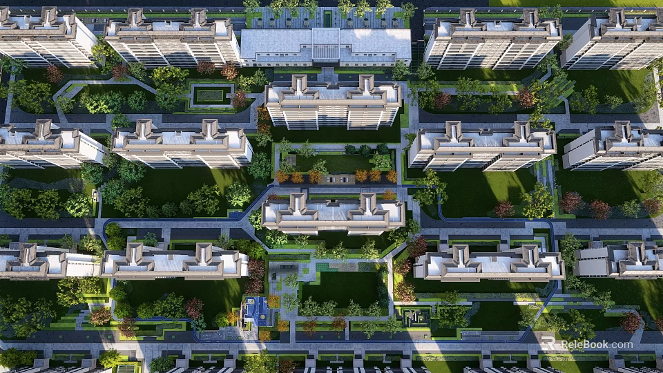 Well Designed Residential Landscape With Organized Building Layout And Lush Green Gardens 3d model 