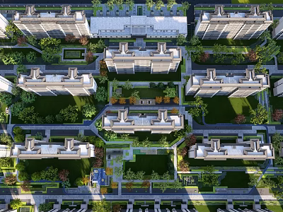 Well Designed Residential Landscape With Organized Building Layout And Lush Green Gardens 3d model